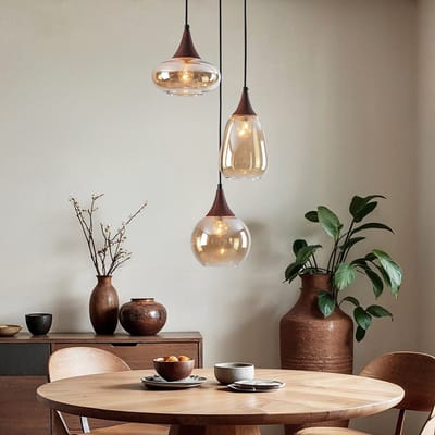 LumenXL Hanglamp - amber glas - donkere houtoptiek, 3-lichts - Loua