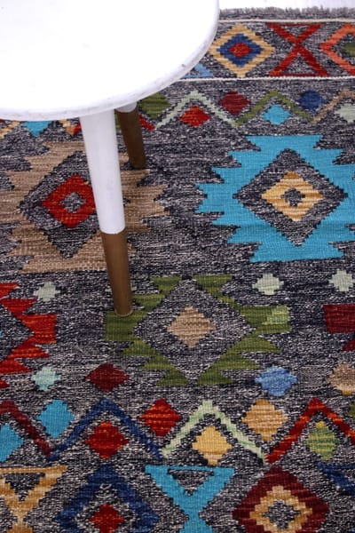 Kleurrijk Tapijt Laagpolig Handgeweven Wollen Vloerkleed - Koho Afghan Kelim 114x78 - 114x78cm- Modern - Woonkamer - Salon - Slaapkamer - Eetkamer
