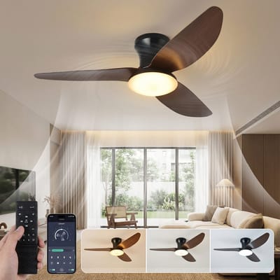 MUPOO Houtlook Plafondventilator met Verlichting Ø100cm - Stil & Dimbaar - Zomer en Winterstand-Smart App & Afstandsbediening -6 Snelheden & Geheugen- Timer- ventilator lamp Voor Slaapkamer / Woonkamer - Walnoothoutkleur