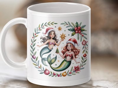 Mok Kerst Zeemeerminnen Mok, Feestelijke Zeemeermin Geschenk, Kerst Decor Mok, Feestdagen Zeemeermin Kop, Zeemeerminnen Kerstcadeau