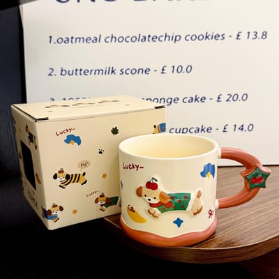 Cartoon Teckel Puppy Keramische Mokken Leuke Huis Ontbijt Melkkopjes Kantoor Koffiekopjes Als Souvenirs 410ml beige
