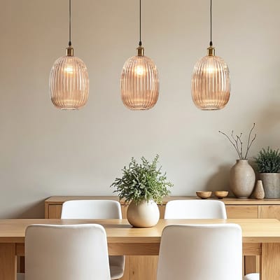 LumenXL Hanglamp Erin - geribbeld amber glas, 3-lichts
