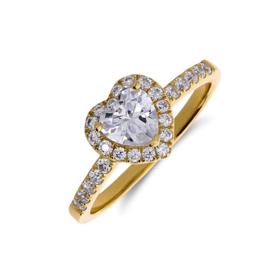 Lucardi Dames Zilveren goldplated ring hart met zirkonia - Ring - 925 Zilver - Goudkleurig - 16 / 50 mm