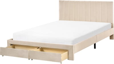 LONZAC - Bed met opbergruimte - Beige - 140 x 200 cm - Fluweel