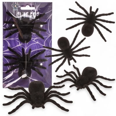 Dailygoods- Reuzenspinnen set van 6 - Grote Halloween decoratieve spinnen 10,5 x 7 cm - Zacht/fluweelachtig oppervlak - Fopartikel voor feestjes - Realistische look - Perfect voor griezelige effecten - Decoratie Spinnen