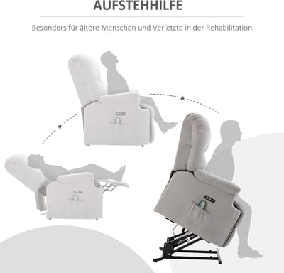 Massagestoel Met Sta-opfunctie - Elektrisch Verstelbare Relaxfauteuil Met Warmtefunctie, Usb En Afstandsbediening - Grijs