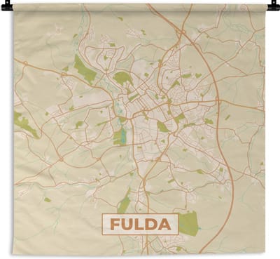 Wandkleed - Wanddoek - Plattegrond - Stadskaart - Fulda - Kaart - Vintage - 180x180 cm - Wandtapijt