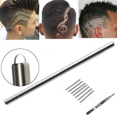 Professionele razor pen - Haar tattoo / figuren - Incl. 10 messen - Wenkbrauw epileren - Met pincet - Haar scheren - RVS - Barbier messen - Haar styler / trimmer / snijder - Universeel