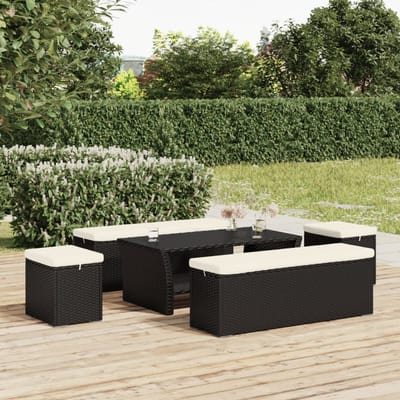vidaXL - Hockers - met - kussens - 2 - st - 40x30x40 - cm - poly - rattan - zwart