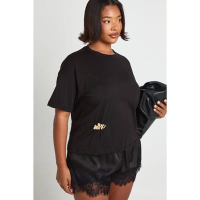 boohoo Dames Plus oversized T-shirt met gouden trimdetail | Black | Maat: 16