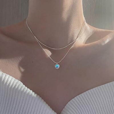 Kpop Hart Ketting Franse Lucky Bean Liefde Sleutelbeen Ketting Koreaanse Eenvoudige Vrouwelijke Dubbele Laag Ketting Vrouwelijke Hanger Voor Vrouwen