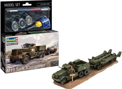Revell Modelbouwpakket Militaire voertuigen - 63364 M19 Tank Transporter - Militaire Vrachtwagen met Aanhanger - Model Set Plastic - 1:76 - Modelbouw