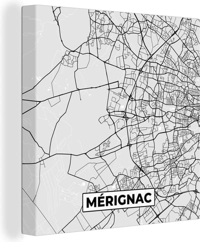 Canvas Schilderij Mérignac - Plattegrond - Frankrijk - Kaart - Stadskaart - 20x20 cm - Wanddecoratie