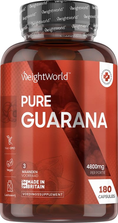 WeightWorld Guarana capsules - 4800 mg - Rijk aan cafeïne - 180 capsules voor 3 maanden voorraad - Natuurlijk alternatief voor cafeïne pillen