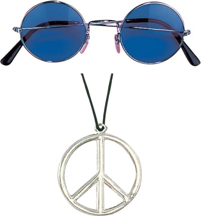 Widmann - Hippie Flower Power verkleed set peace ketting en ronde blauwe glazen party bril