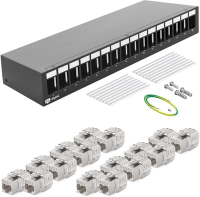 Patchpaneel 16 Poorts CAT7 RJ45 Keystone Modulair Afgeschermd 1U Netwerkverdeler