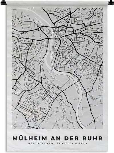 Wandkleed - Wanddoek - Mülheim An Der Ruhr - Kaart - Plattegrond - Stadskaart - Duitsland - 120x180 cm - Wandtapijt