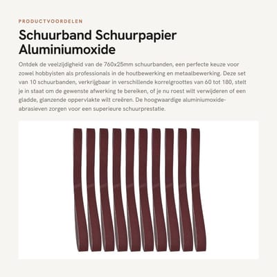 Dailygoods- Schuurband 760x25mm - Schuurbanden set 10 stuks - Aluminium oxide - Voor houtbewerking - Voor metaal - Voor schuren en polijsten - Schuurpapier