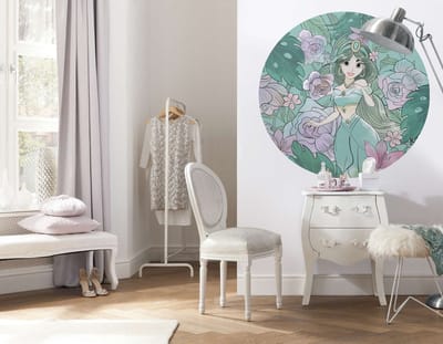 Fotobehang - Jasmin Elegant Mint 125x125cm - Rond - Vliesbehang - Zelfklevend