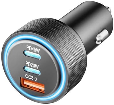 USB C autolader - 65W 3-poorts snellader voor auto, snel opladen voor alle smartphones