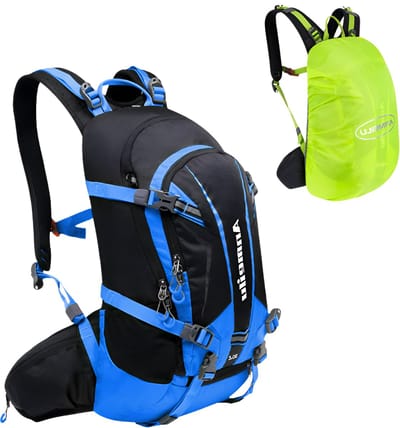 CarryQuest® - 20L Fietsrugzak Schoudertas - Duurzame Nylon Hydratatierugzak met Regenhoes, Drinksysteem, Rugventilatie & Front-/Toploader - Hiking, Fietsen & Wandelen - 47x28x16 cm - Blauw