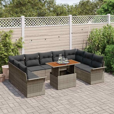 vidaXL - Tuinbank - Set - 10 - st - Grijs - Poly - rattan - en - gepoedercoat - staal
