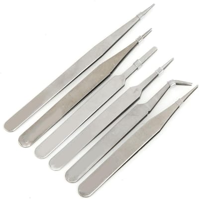 6 stuks Roestvrij Staal Antistatische Pincet Set Elektronica PCB Reparatiegereedschap white