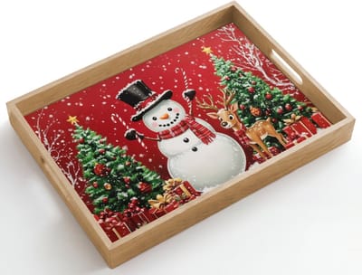 Dienblad hout 50x35 cm - Schootdienblad - Feestvreugde - Winterbos - Kleurrijk - Borrelplank rechthoek - Plateau dienbladen