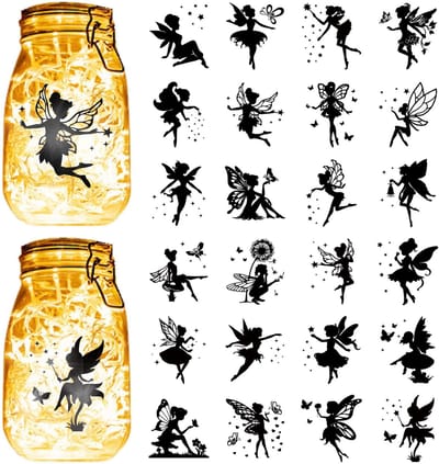 Dailygoody - Fairy Silhouetten - Decoratie voor Mason Jar - 24 stuks - PVC Laser Die Cut - Perfect voor Feestdagen - Geschikt voor Kerst en Halloween