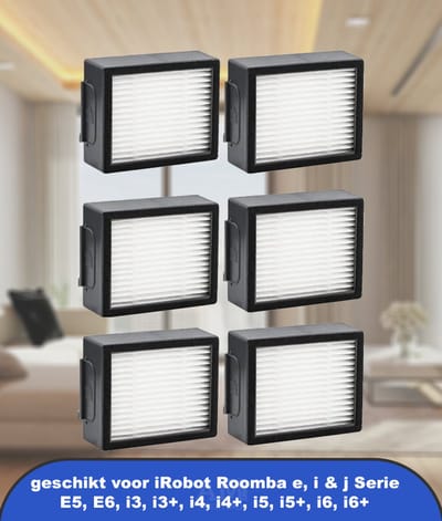 6 stuks filters vervanging geschikt voor iRobot Roomba e, i & j Serie E5, E6, i3, i3+, i4, i4+, i5, i5+, i6, i6+, robotstofzuigers
