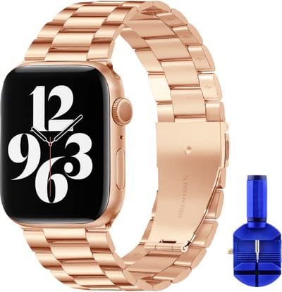 By Qubix - Stalen schakel band - geschikt voor 44mm - 45mm - Ultra - 49mm Apple watch bandje Rosé gold (goud) - Smartwatch bandje staal - Stainless steel
