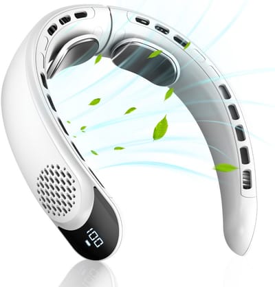 Draagbare, oplaadbare nekventilator die koele lucht blaast; persoonlijke nekkoeler met een 4000mAh-batterij (wit).