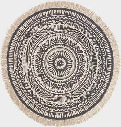 Homescapes rond boho vloerkleed zwart en wit met franjes, 145 cm