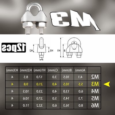 Stainless steel kabelklemmen set van 12 stuks voor 3mm kabels, ideaal voor kledinglijnen en zonneschermen