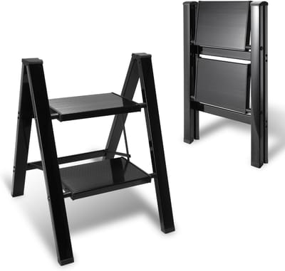 Opstapladder 2 treden - Klapladder huishouden - Veilig klussen - Extra brede treden - Tot 150 kg - Zwart