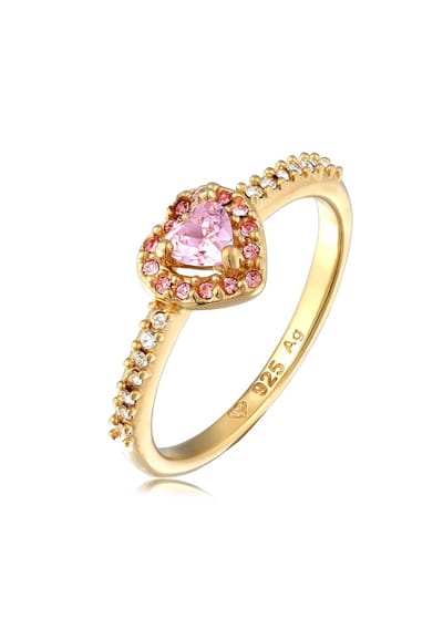 Elli - Ring - Ring met Stenen Dames Hart Zirkonia Hart Geslepen Roze Glas Kristallen Wit 925 Sterling Zilver Valentijnsdag - Dames