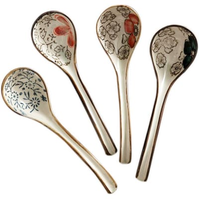 Japanse Stijl Keramisch Tafelgerei 17cm Middelgrote Soeplepel Thuisgebruik Hotel Chinees Bone China Servies Set Milieuvriendelijk