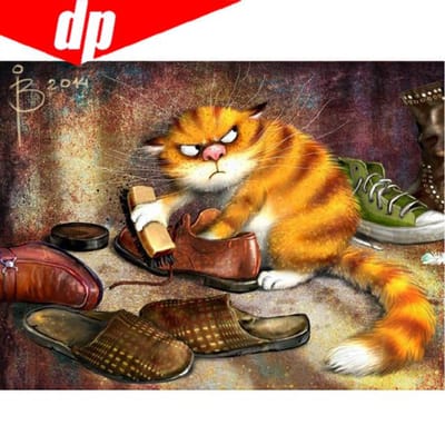 DIY 5D Diamant Mozaïek Dier  Kat Werkster  5D Volledige Diamant Schilderij Kruissteek Kits Ronde Diamant 20X30 orange