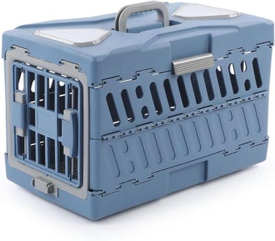 Huisdier Transportbox - Reismand Kat Hond - Veilig Vervoer - Opvouwbaar Ademend - 58.9 x 34 x 17 cm - Blauw