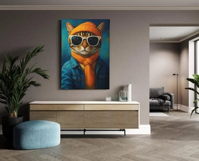 Canvas Schilderij - Dieren - Kat met Zonnebril - 60x40x2 cm