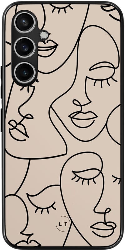 Leuke Telefoonhoesjes - Hoesje geschikt voor Samsung Galaxy S23 FE - Abstract faces - Backcover zwart - Print / Illustratie - Bruin