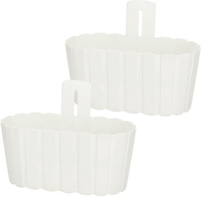 KOTARBAU® Balkonbak - Bloembak voor Balkon - Balkon Plantenbak 28x14x13 cm 2 stuks - Balkonbak met Houder - Kunststof Plantenbak - Wit