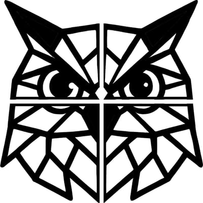 Uil geometrische line-art wanddecoratie – dierenkop wandbord – groot 76×76 cm – 4-delig – populierenhout zwart