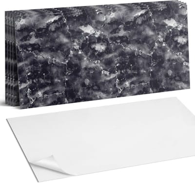 Coloray Plaktegels - Geaderd marmerpatroon Wandtegel Zelfklevend - 60 cm x 30 cm - Zwart Plaktegels - 6 stuks - Rechthoek PVC Tegels - Plaktegels Keuken - Zelfklevende Vloertegels Badkamer - Vinyltegels Vloer Zelfklevend - Zelfklevende Wandtegels