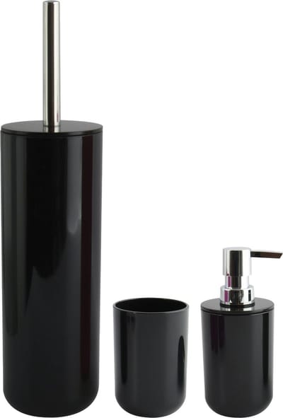 MSV Badkameraccessoire Moods - toiletborstel in houder - beker - zeeppompje - zwart - kunststof