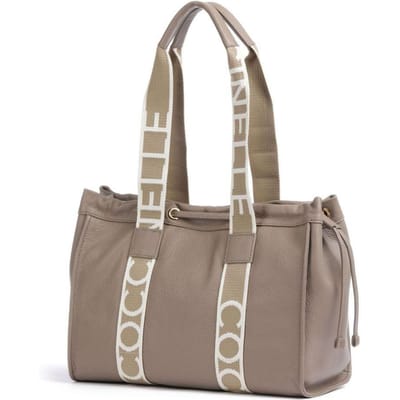 COCCINELLE Leren Schoudertas 2Day Signature Handbag Grained Leather Warm Taupe