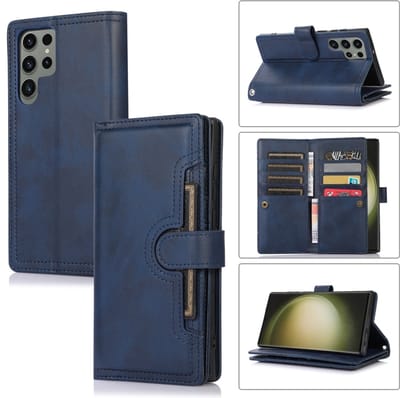 Voor Samsung Galaxy S24 Ultra 5G polsbandje kaartsleuf lederen telefoonhoesje (blauw)