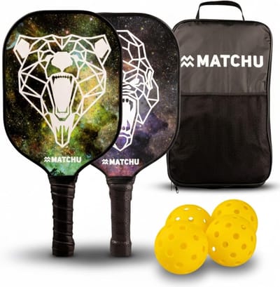 Pickleball Set met 2 Rackets, 4 Ballen en Draagtas - 100% Carbon - Groen/Paars
