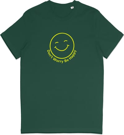 T Shirt Smiley - Positieve Tekst Don't Worry Be Happy - Groen XS