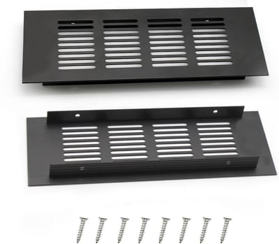 2x Zwarte Aluminium Ventilatie Rooster voor Meubels - Kast en Schoenenkast Ventilatie 20x8 cm
